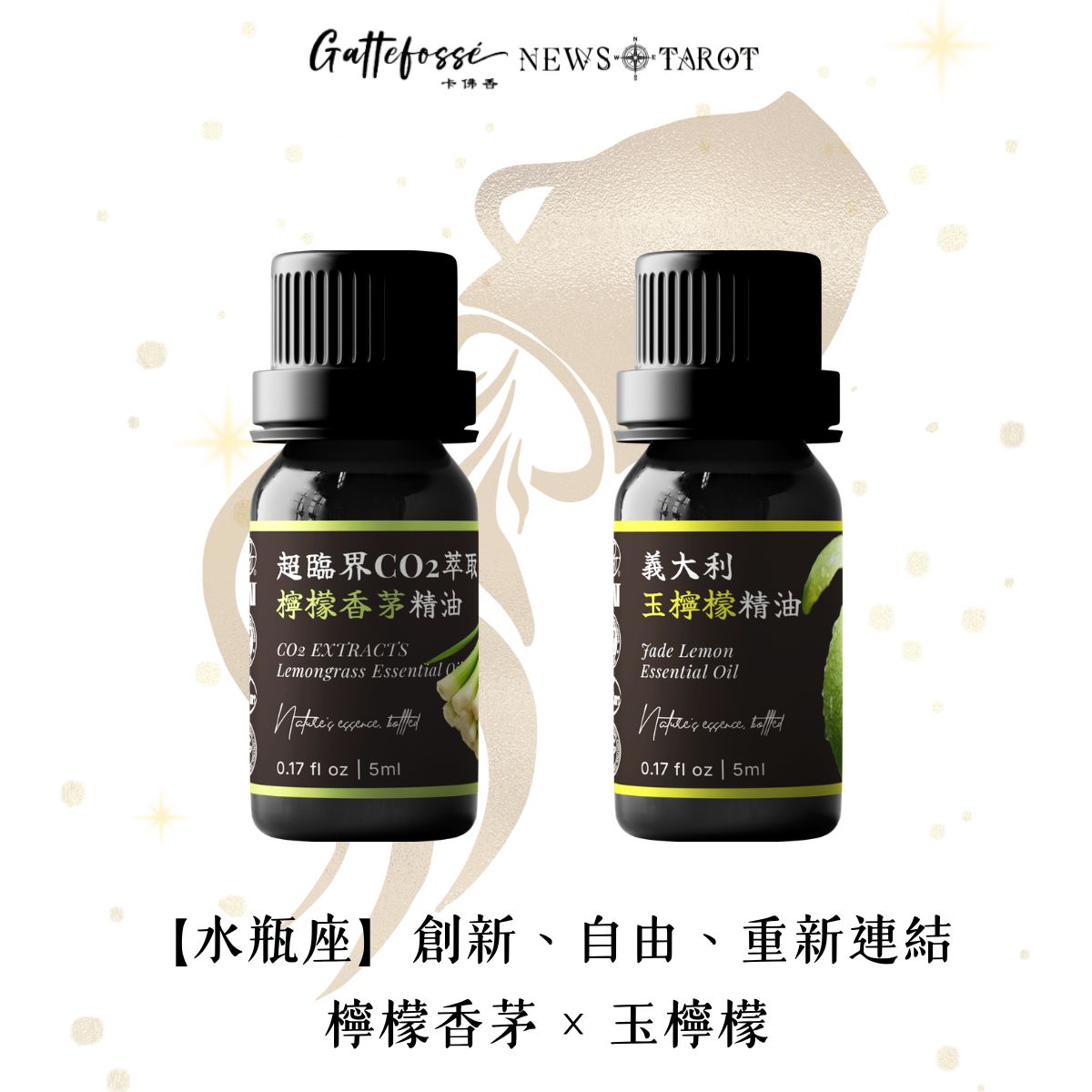 【水瓶座】跳脫草本 × 明亮柑橘｜檸檬香茅 × 玉檸檬精油組