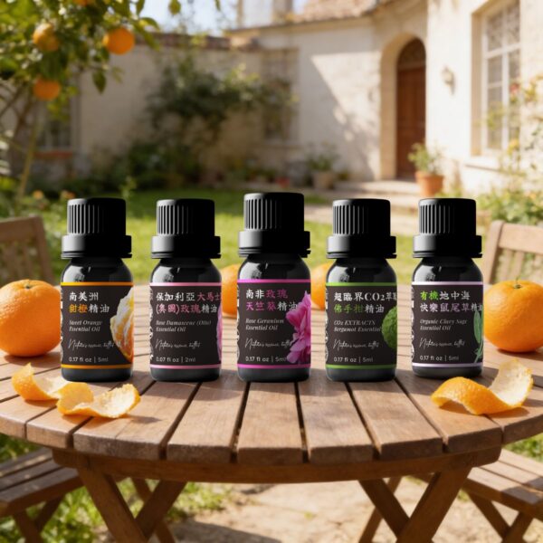 ③ 情緒花香系｜清甜花果療癒組 Ⓐ <br>甜橙 x 佛手柑 x 大馬士革玫瑰 x 快樂鼠尾草 x 玫瑰天竺葵 精油組